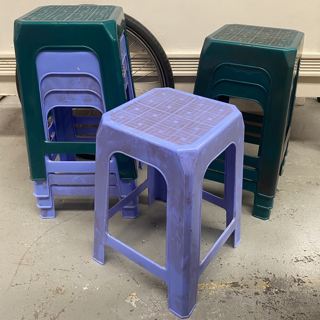STOOL, Plastic Stacking - Blue or Green Aged
